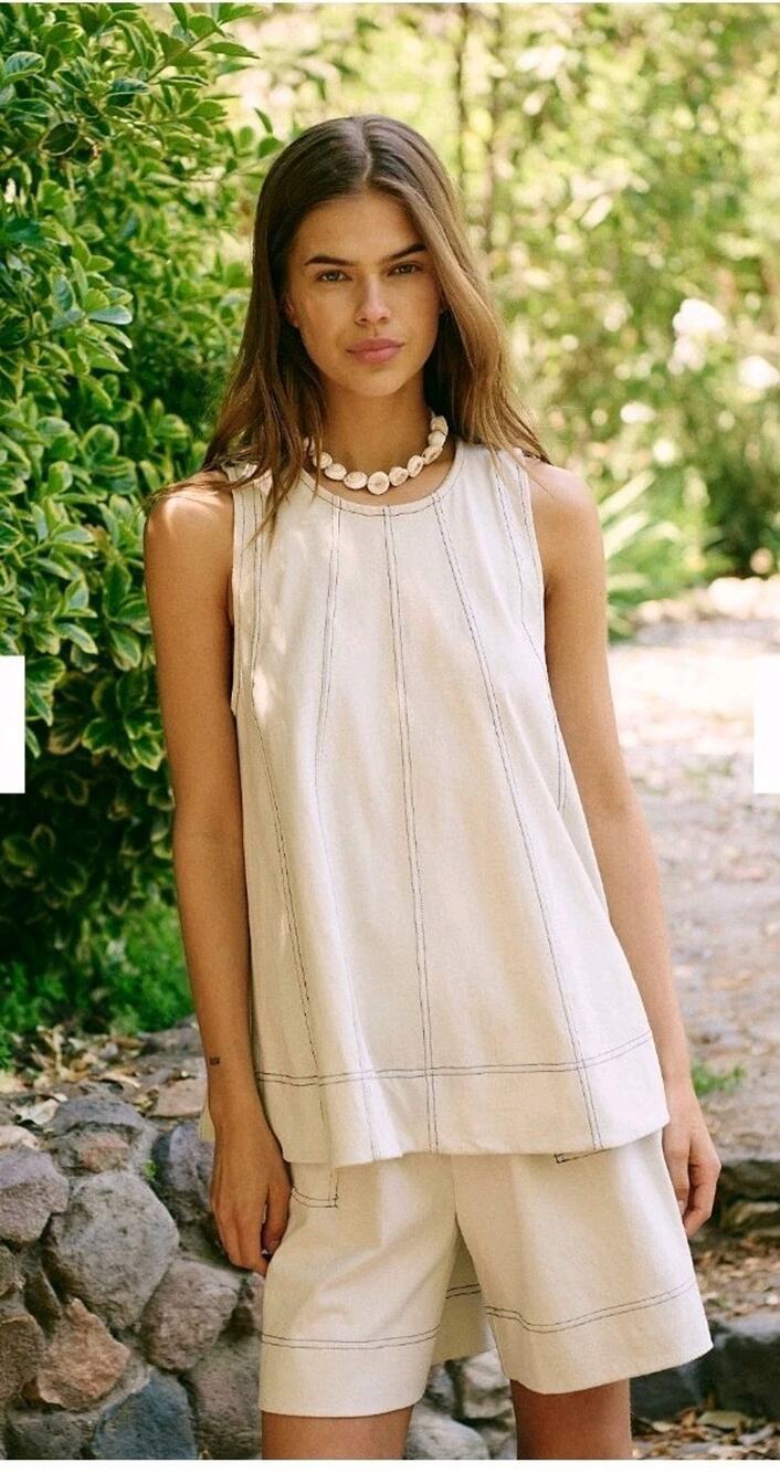 Free People Beach Strada Cotton Beige Two Piece Top Shorts Set XS